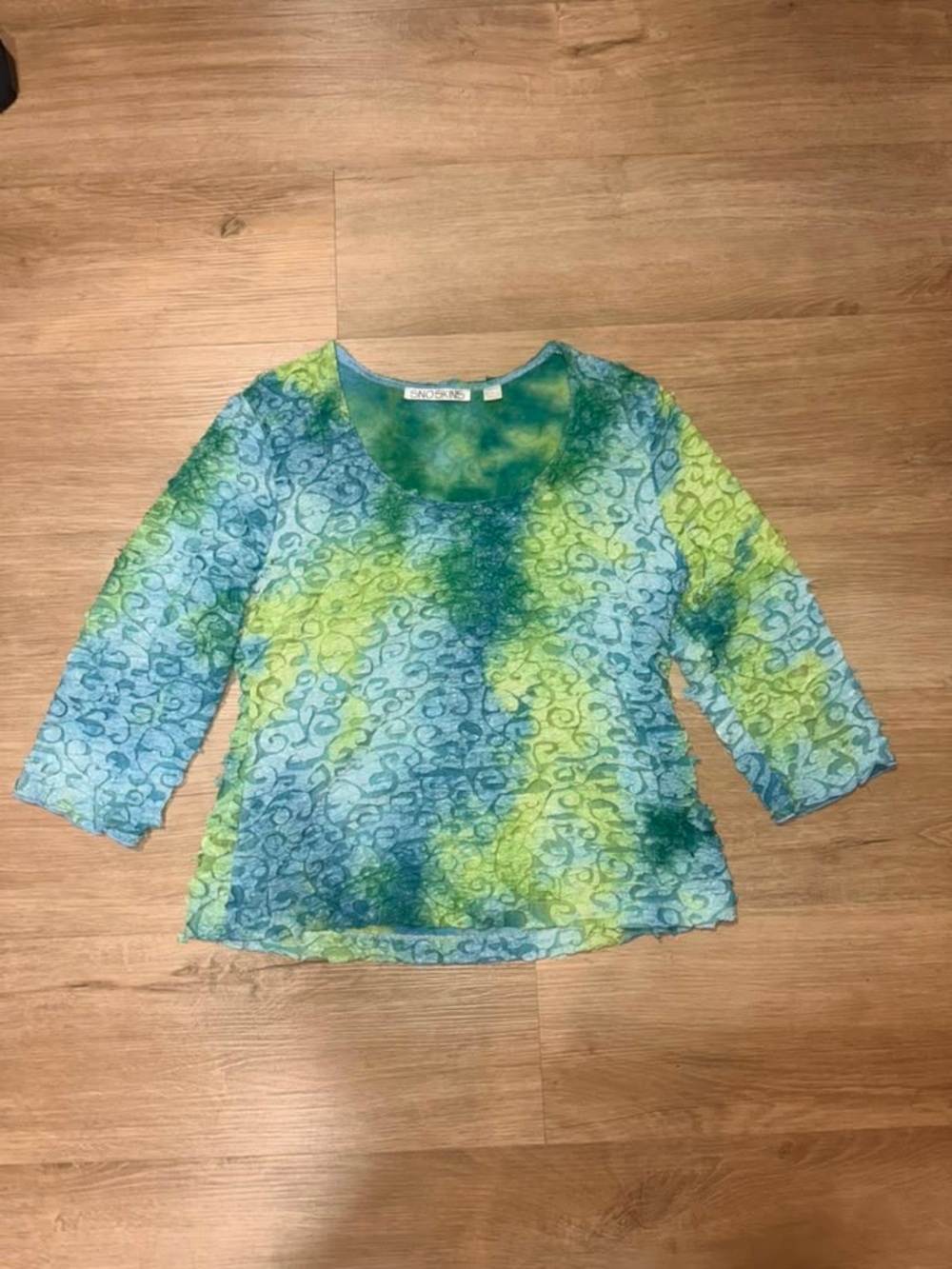 NOTATIONS Green & Blue Patterned Long Sleeve Scoop Neck Tee